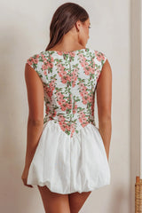 Gracelina Cap Sleeve Bubble Hem Mini Dress Floral Pink