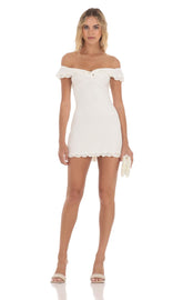 Off Shoulder Twist Dress in White