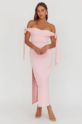 Have Faith Off-Shoulder Bow Sleeve Maxi Dress Baby Pink