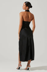 Marissa Satin Halter Neck Midi Dress
