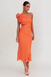 Deanna One-Shoulder Ruffle Maxi Dress Orange