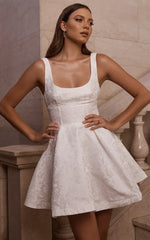 Stephane Mini Dress Corset Scoop Neck Fit and Flare Dress in Ivory
