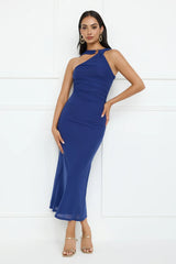 Nightlife Chic One Shoulder Mesh Midi Dress