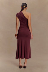 Chloe Peached Jersey One Shoulder Midi Dress - Mahogany