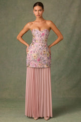 Embellished Convertible Lace-Up Gown in Floral Pink