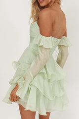 Giavana Off-Shoulder Layered Mini Dress Sage