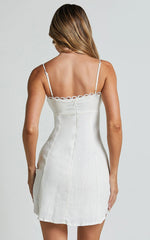 Gelli Mini Linen Blend Dress Strappy Lace Detail Dress in White